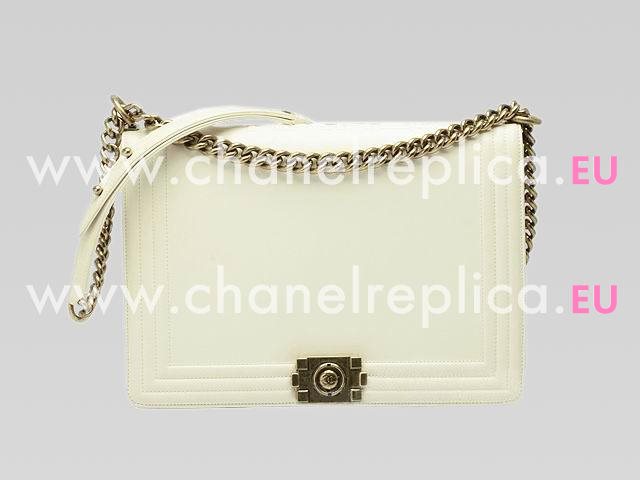 Chanel Boy Jumbo Lambskin Bag Antique-Gold Hardware Ivory A33288