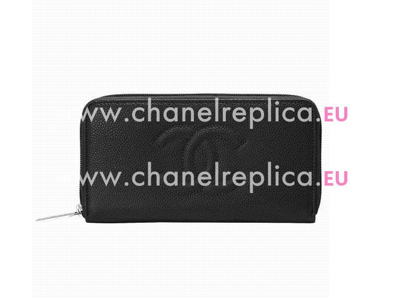 Chanel Caviar Leather CC Logo Wallet In Black A56328