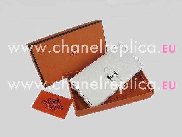 Hermes Dogon Clemence Leather Wallet In White H0005B