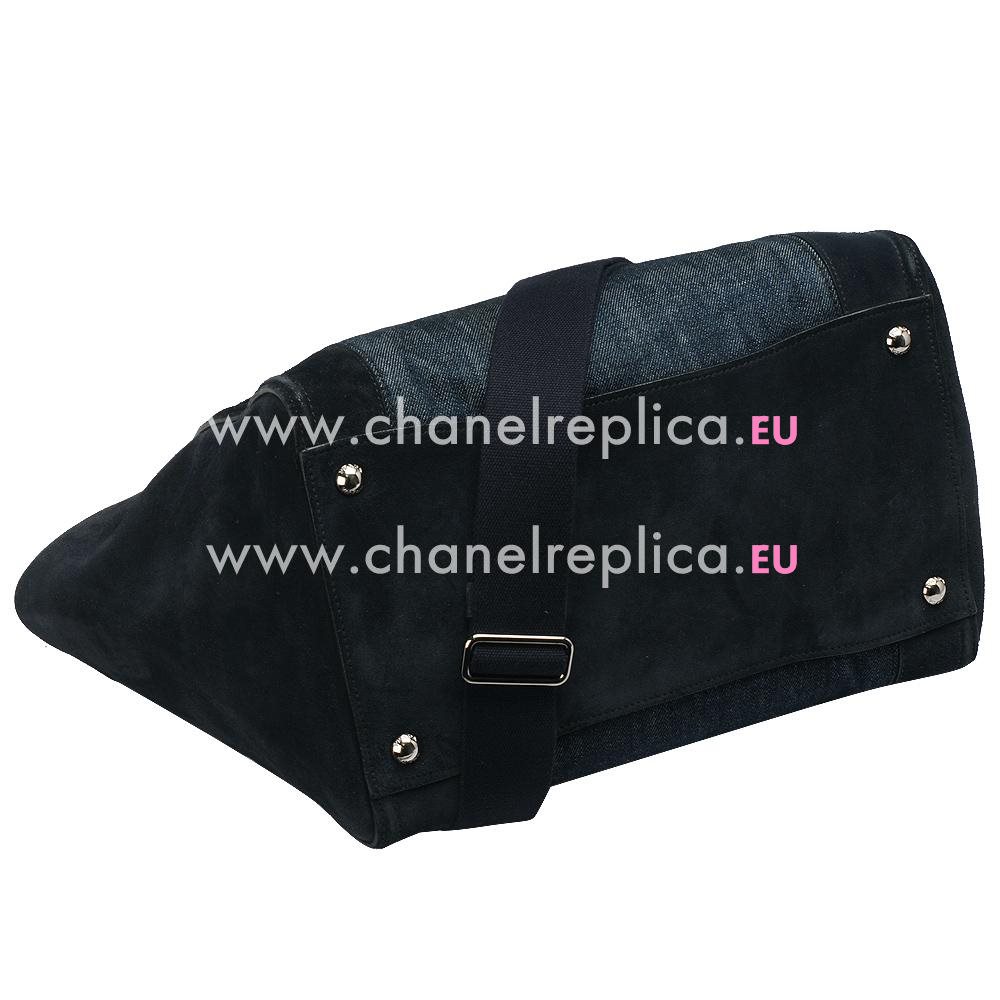Prada Glace Chamois Denim Triangle Logo Handbag Blue PR521T21