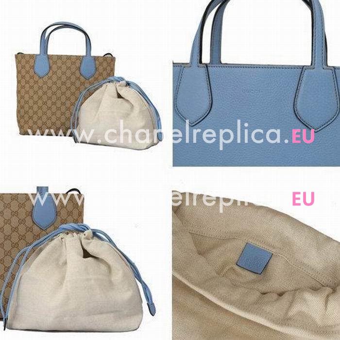 Gucci Calfskin Two Sided Tote Bag In Khaki Light Blue G5594605