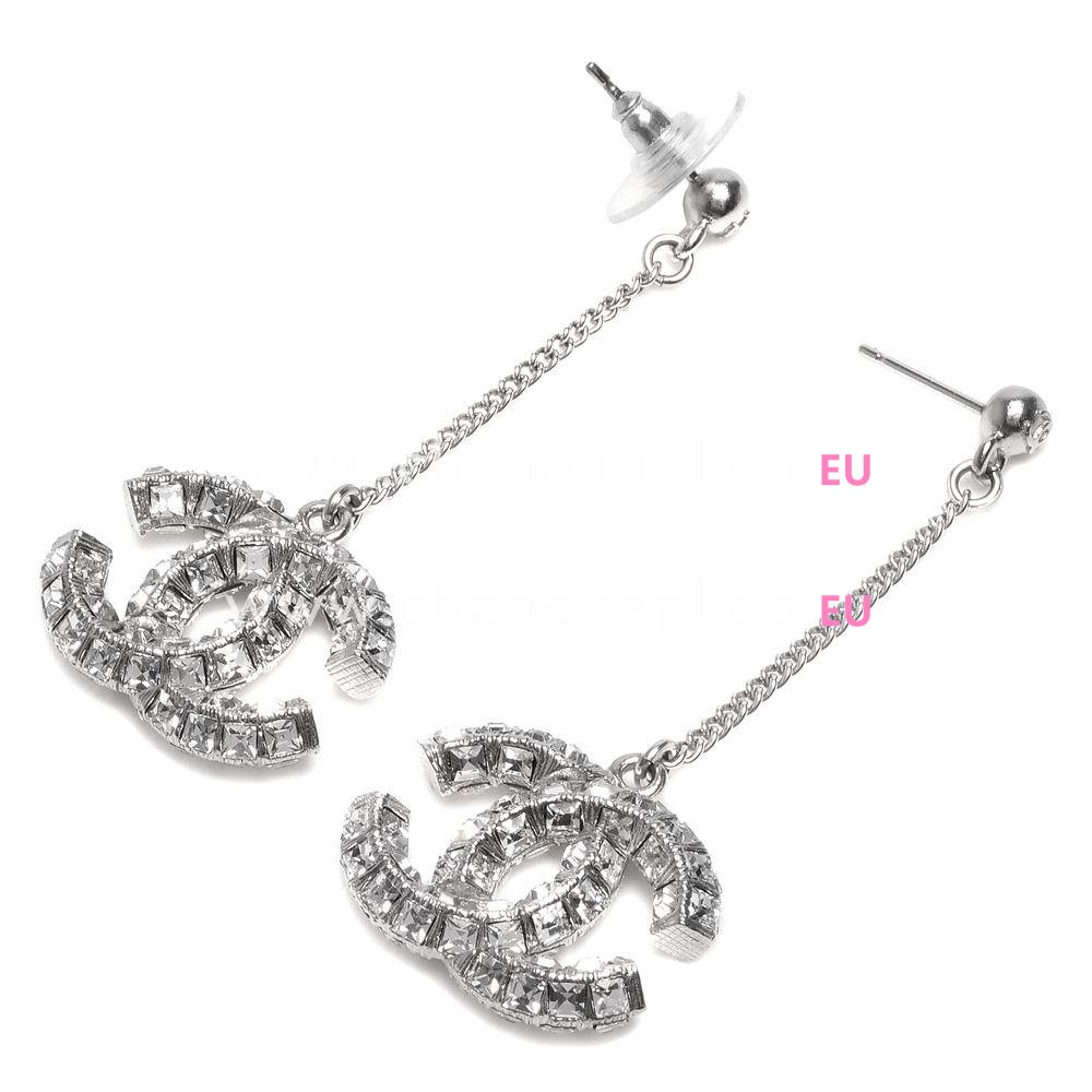 Chanel Double CC Logo Metal/Crystal Earring Silver FA397722