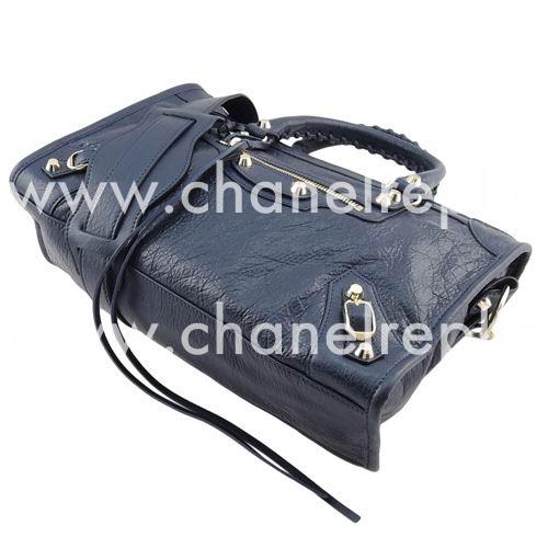 Balenciage City Lambskin Gold hardware Classic Bag Blue Black B2054982
