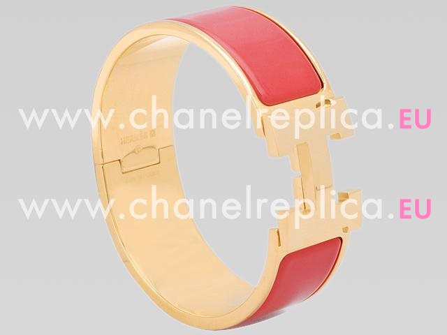 Hermes Medium Size Enamelled Click H Bracelet Rose Pink&Gold HE58865