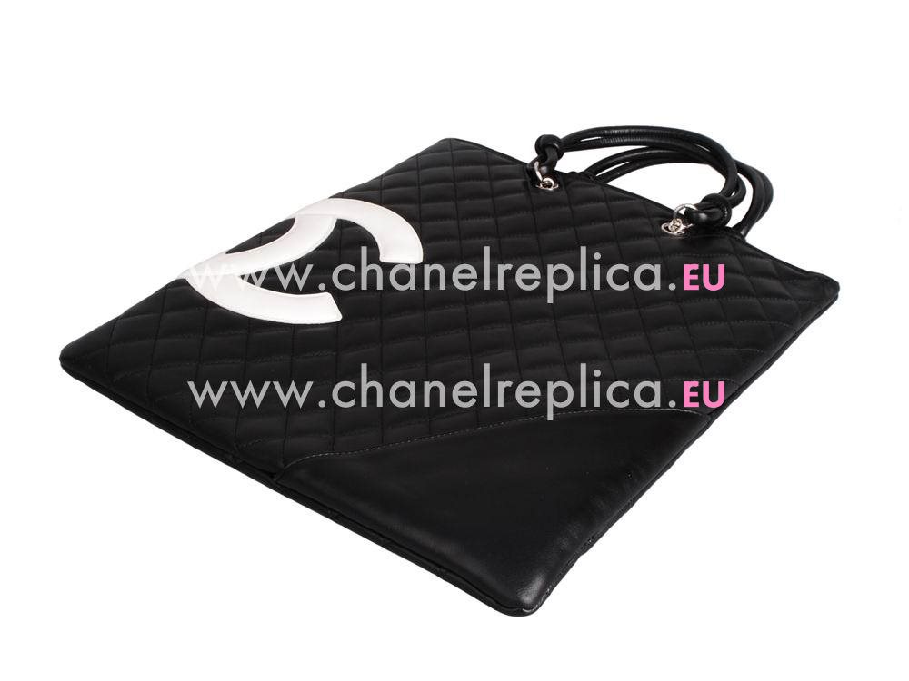 Chanel Lambskin Cambon Tote Bag Black(White CC) A28126B