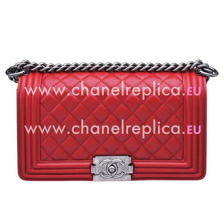 Chanel Red Lambskin Anti-silver Chain Medium Boy Handbag A67086LRD