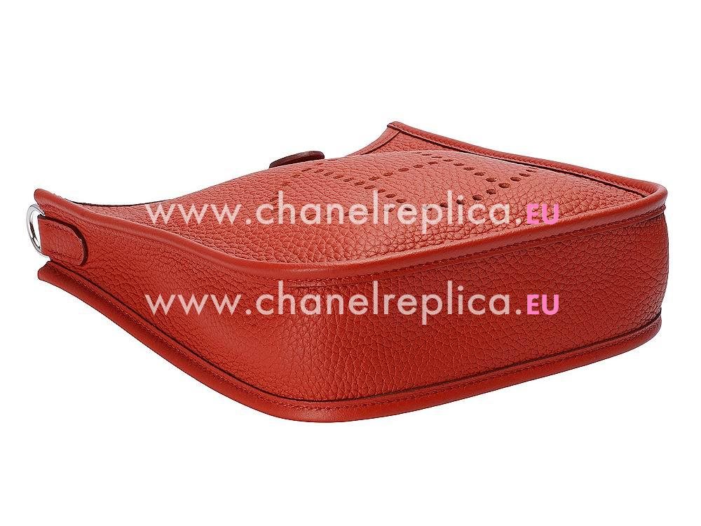 Hermes Evelyne Brick Red Taurillon Clemence Palladium Hardware MINI Bag H056275CO