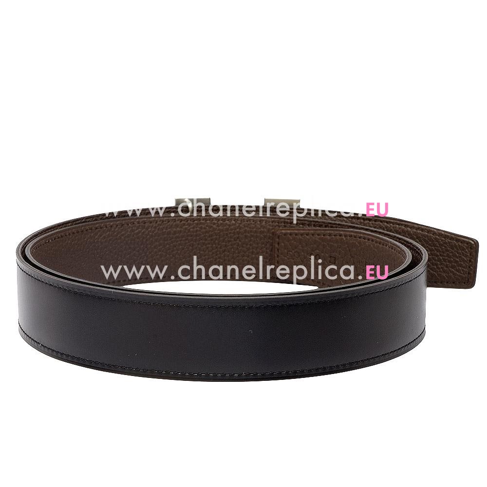 Hermes Silver H Buckle Choclate Black Calfskin Two-sided Belt H56N66