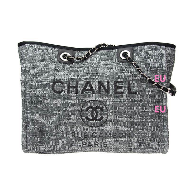 Chanel Tweed Canvas Deauville Chain Shop Tote Bag Grey A67001DGREYS