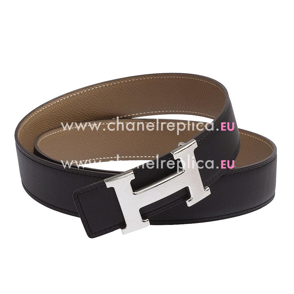 Hermes Gold H Buckle Black Box and Light Coffee Epsom Leather Two-sided Belt H553N82