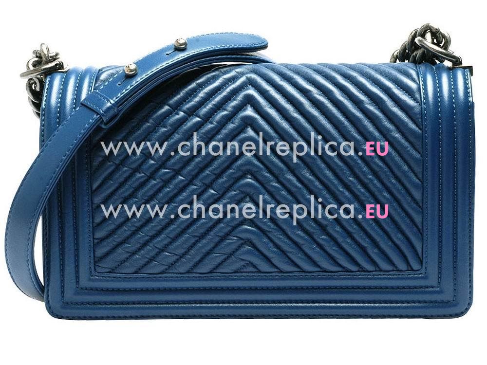 Chanel Lambskin Chevron Anti-Silver Coco Flap Bag Blue A57870