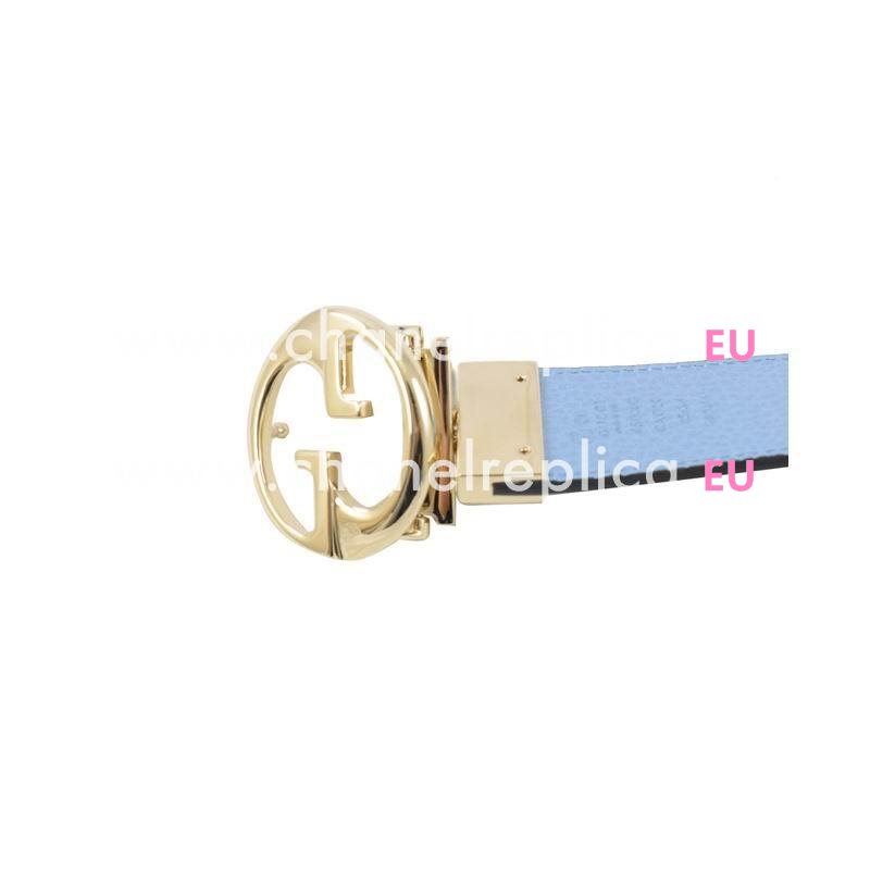 Gucci GG Gold Buckle Two-sided Belt Light Blue-Black 6559170