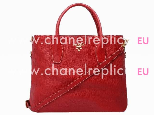 Prada Vitello Daino Relievo Logo Caviar Calfskin Should/handbag Red P393619