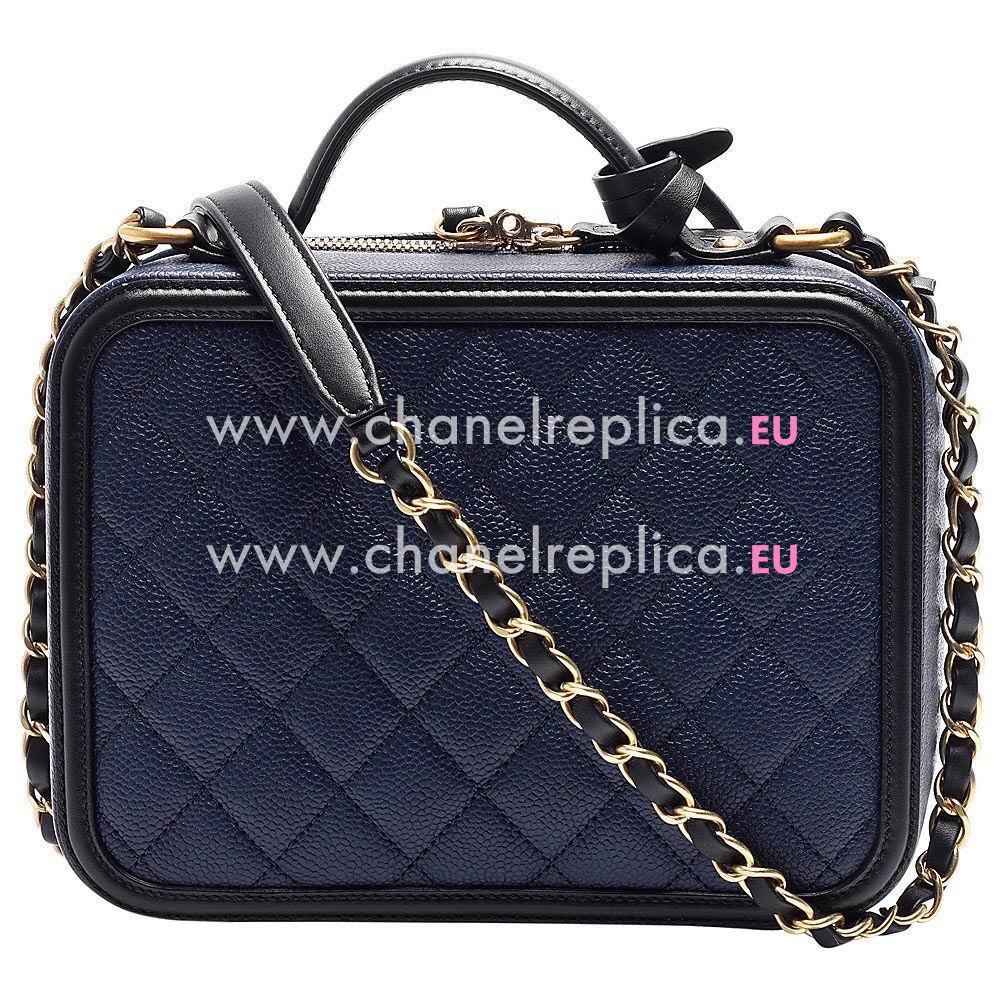 CHANEL Classic CC Logo Gabrielle Caviar Calfskin Vanity Case Blue Black C7042205