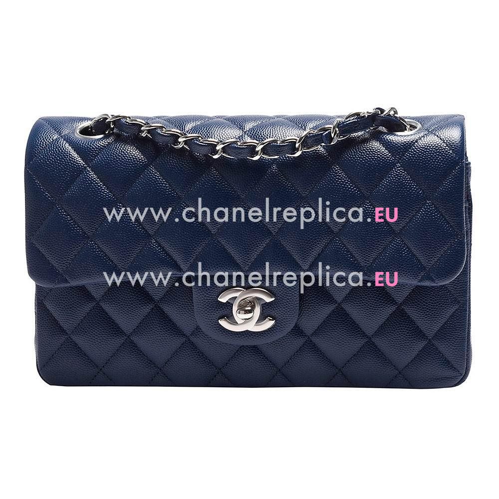 CHANEL COCO Flap Rhombus Silvery Hardware Caviar Calfskin Bag in Navy Blue C7091403