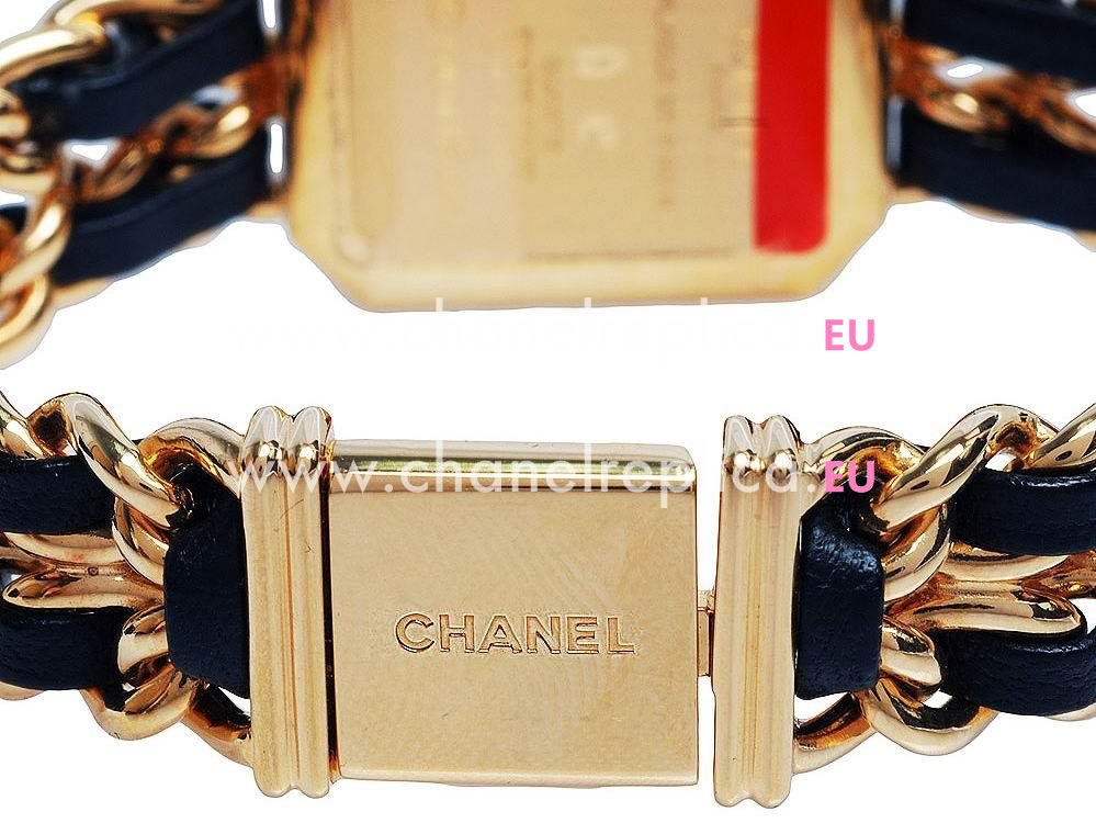 Chanel Premiere 18K Gold and Leather Chain Watch Black/Gold H0001