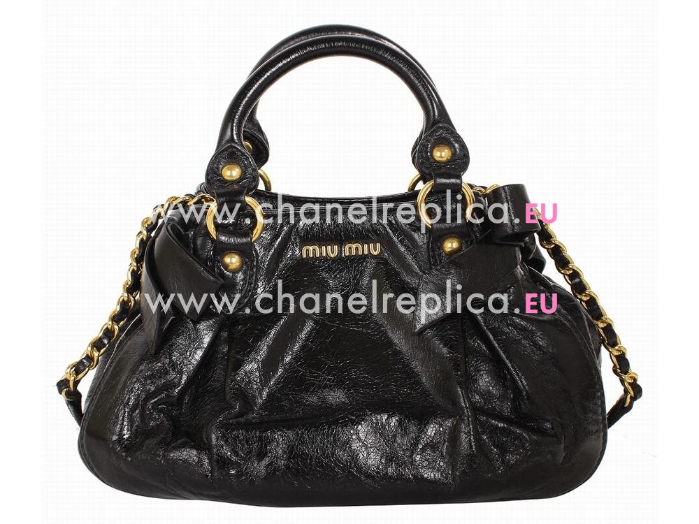 Miu Miu Vitello Shiny Calfskin Mini Bow Bag Black RNN6385