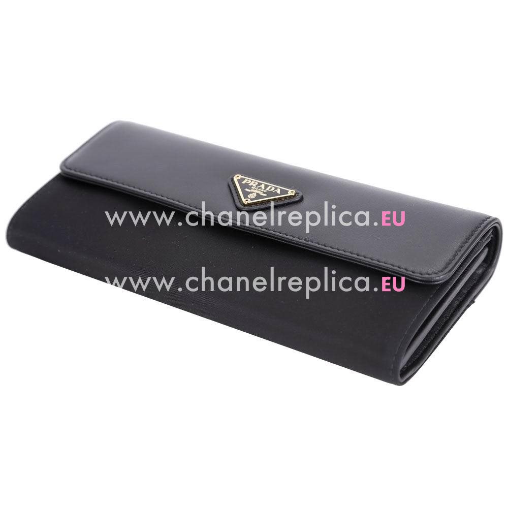 Prada Tessuto Triangle Logo Cowhide Wallet In Black PR61017043