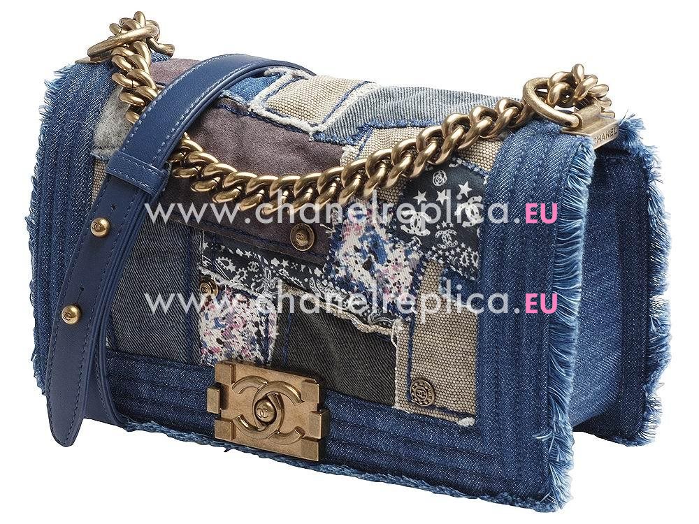 Chanel Boy Bag Patchwork Denim Flap Bag In Blue A92867-BLUE-GP