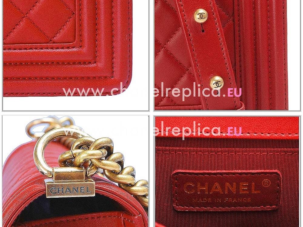 Chanel Medium Lambskin 25.5 Boy Bag Gold Chain Red A78958