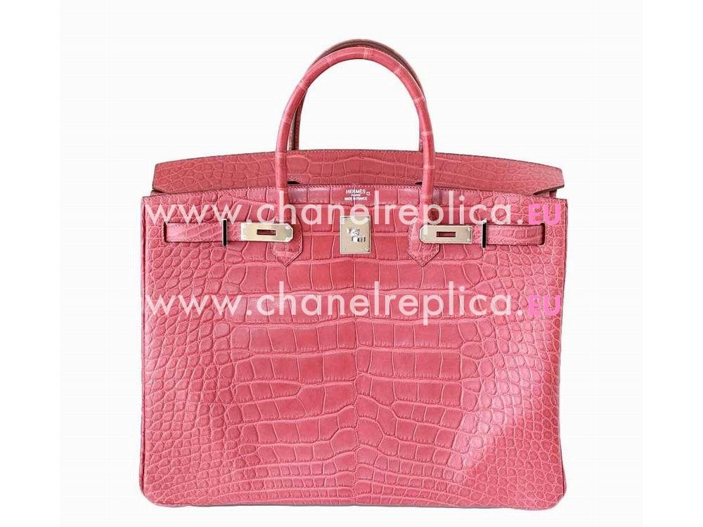 Hermes Birkin 40 Real Alligator Crocodile Bag Rose Pink Gold Hand Sewing H1044RP