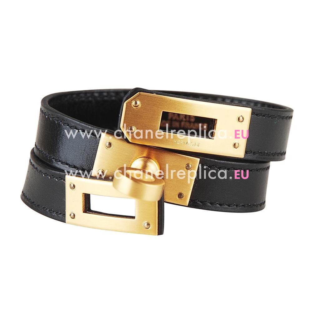 Hermes Cowskin R-Bracelet Black/Gold H7022005