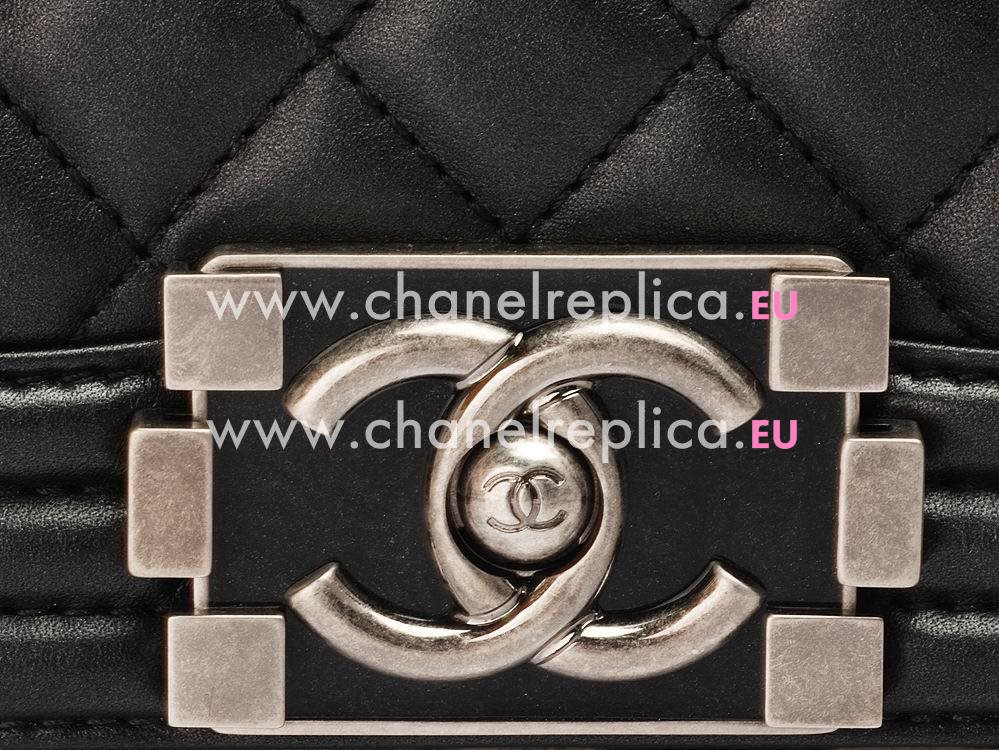 Chanel Lambskin Two-Tone Silver Chain 25cm Boy Bag Black A54265