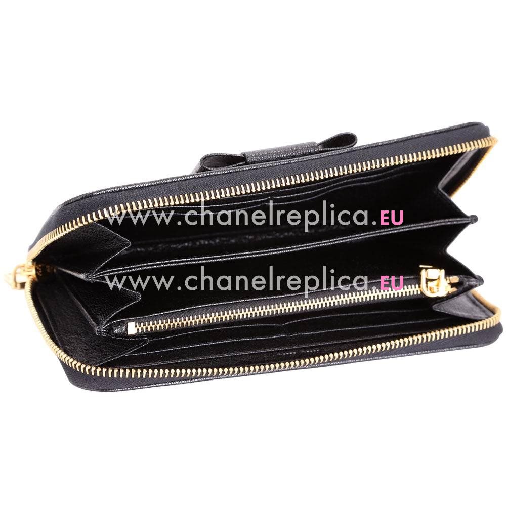 Miu Miu Madras Bowknot Nappa Zipper Wallet In Black M7042603