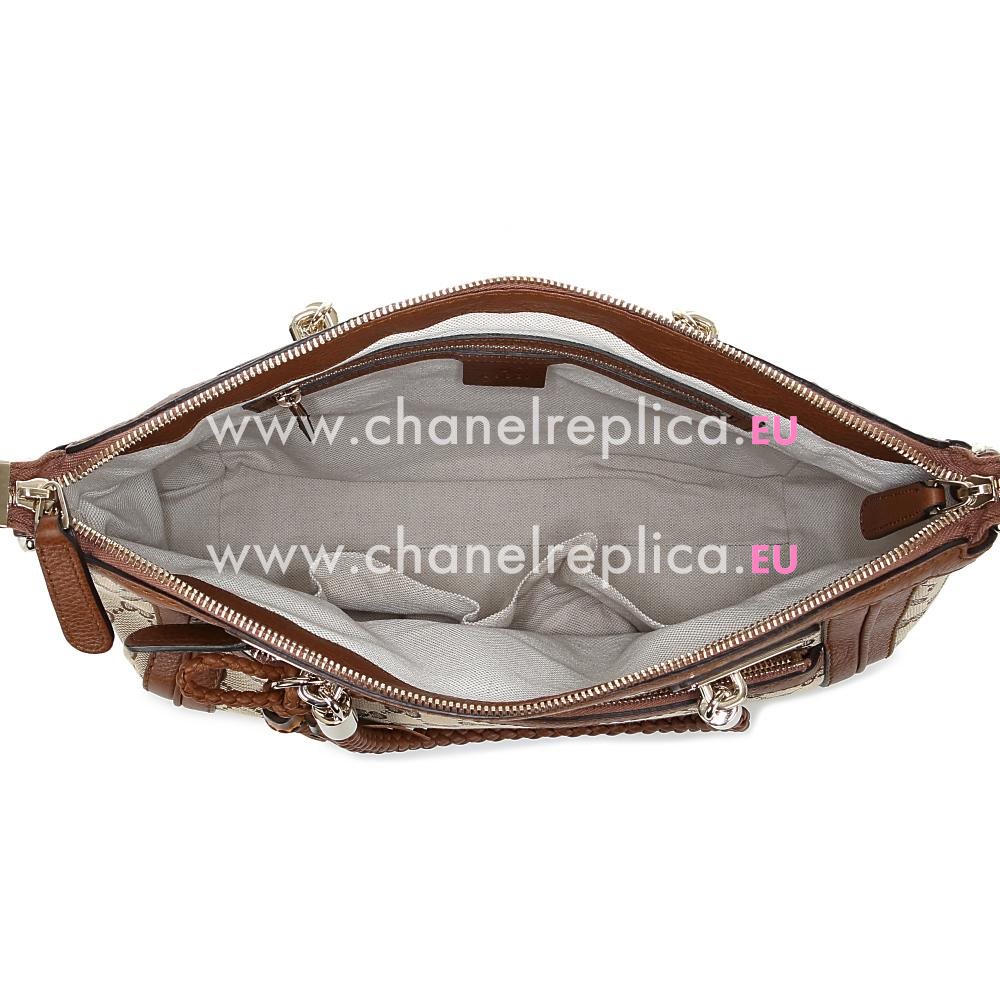 Gucci Bella GG Logo Fabric Weave Handle Coffee Leather Handbag 282300FWCGG-8526