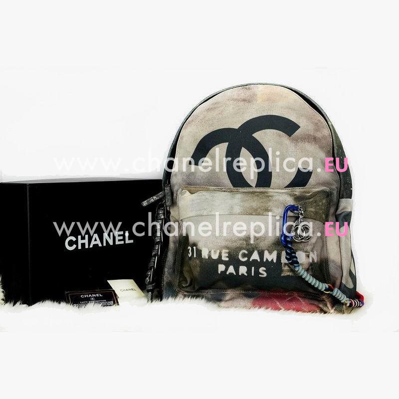 Chanel Large Graffiti Printed Canvas Backpack Black A362402