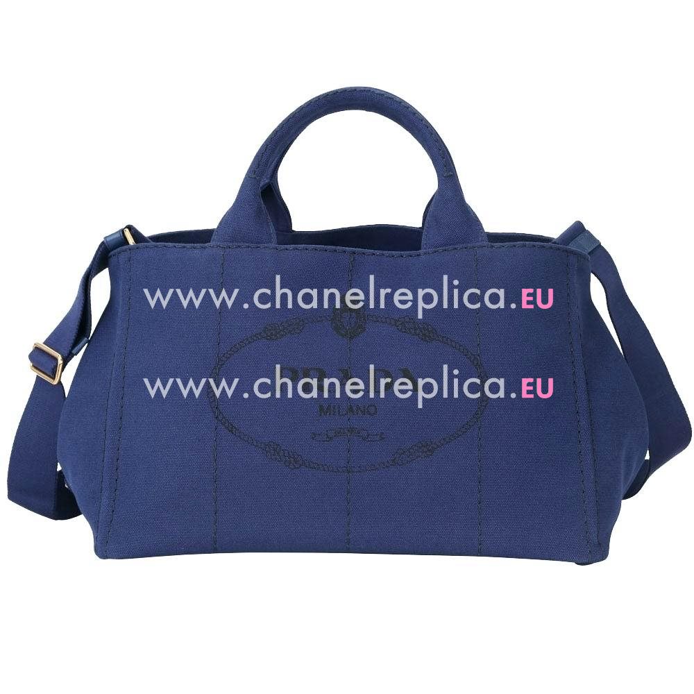 Prada Canapa Stampata Printing Logo Denim Bag Deep Blue PR7054128