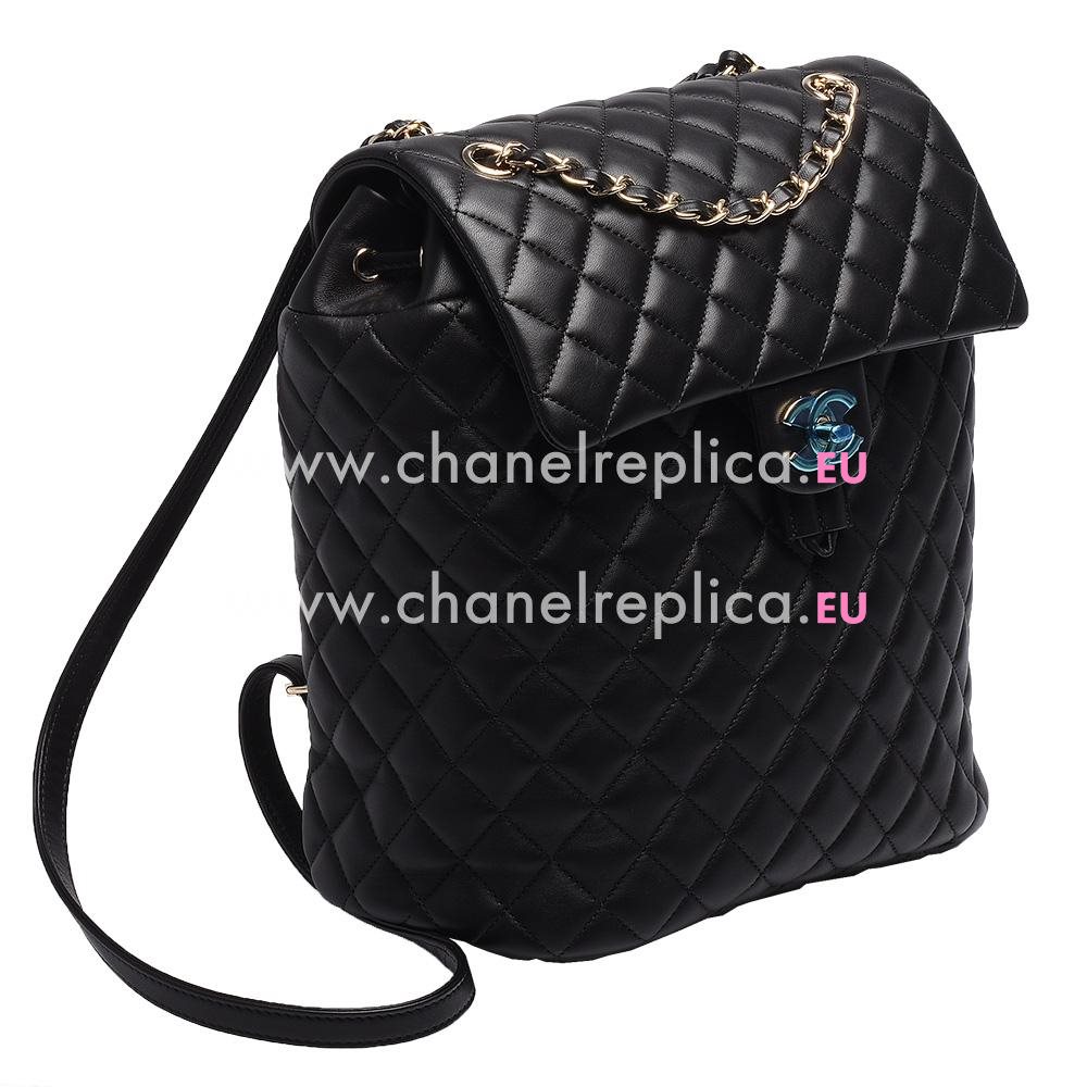 Chanel Large Black Lambskin Gold Chain Backpack A91121F-GOLD