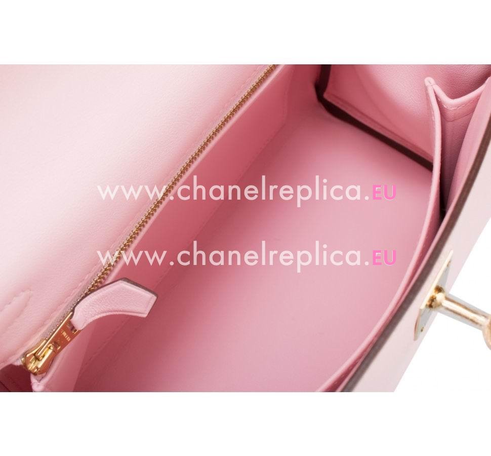 Hermes Rose Sakura Swift Leather Kelly 25cm Gold Hardware Hand Sew Bag HK1025HRS