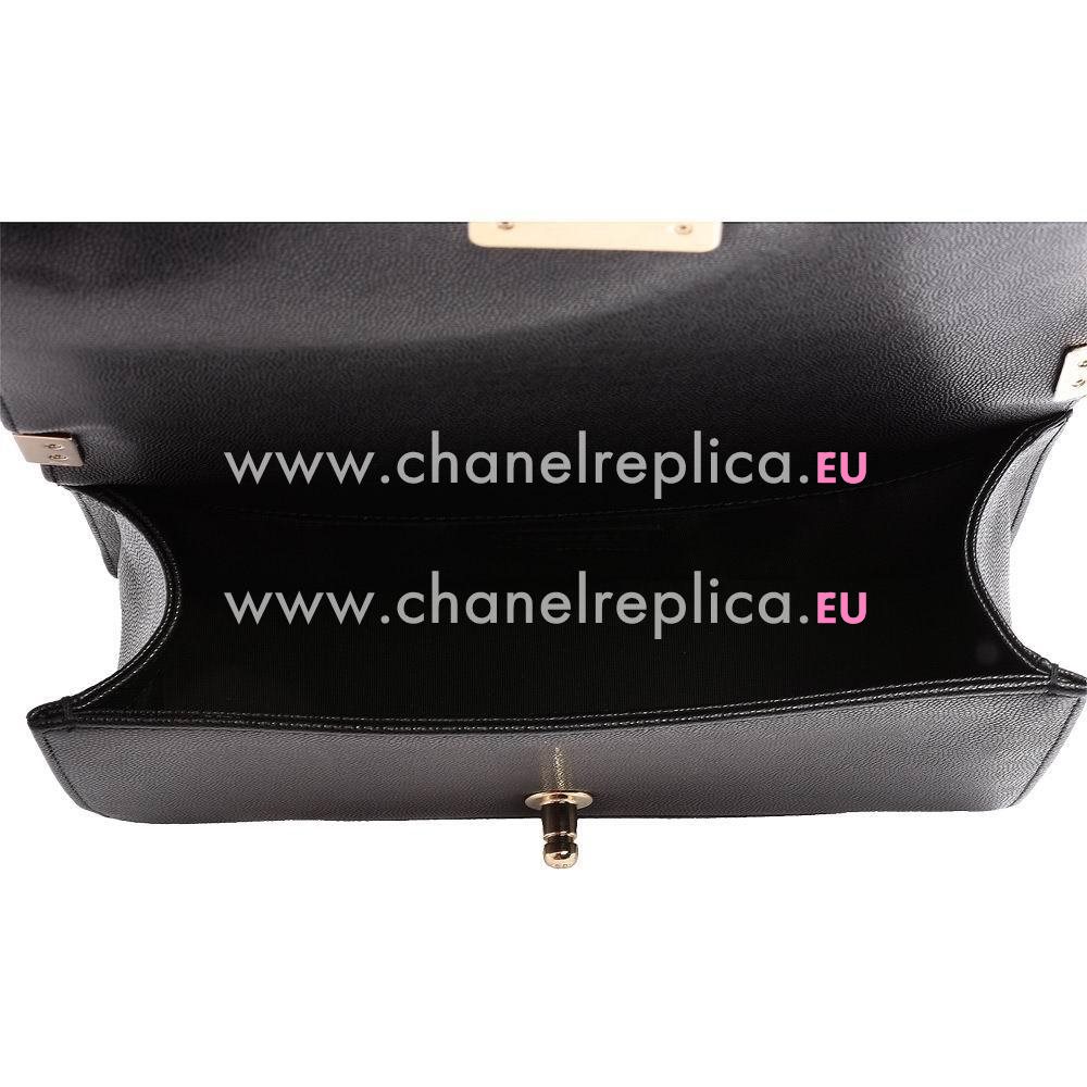 Chanel Caviar Leather Shiny Gold Hardware Medium Boy Bag Black A879D69