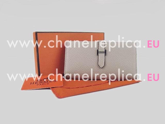 Hermes Dogon Clemence Leather Wallet In Gray H0005C