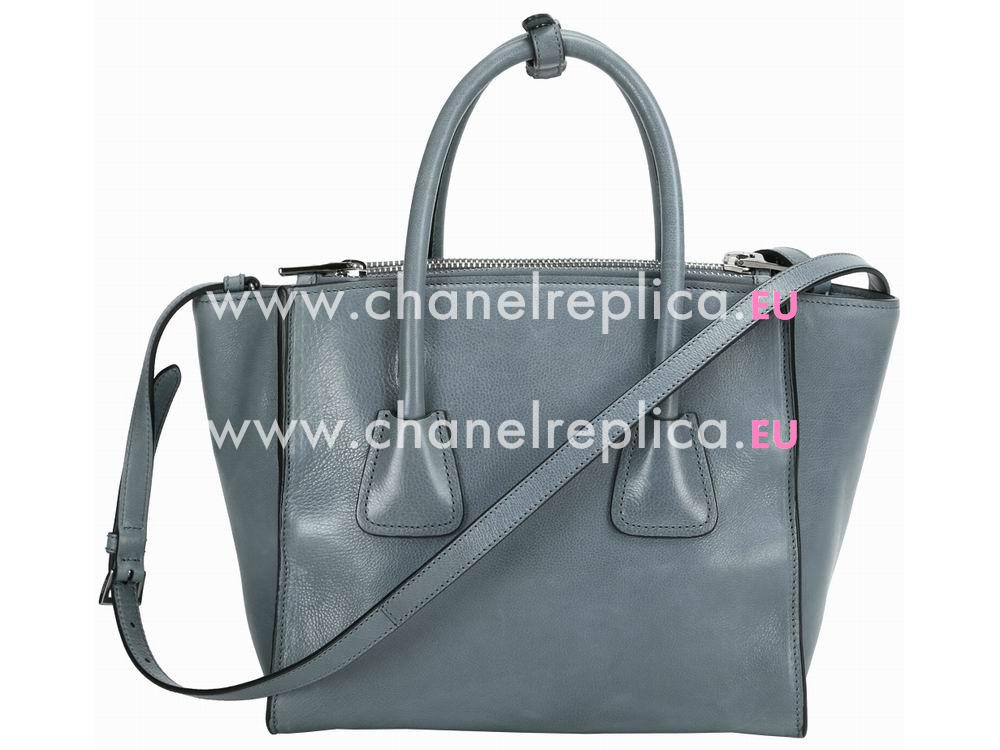 Prada Glace Shiny Calfskin Triangle Logo Medium Bag Gray P537985