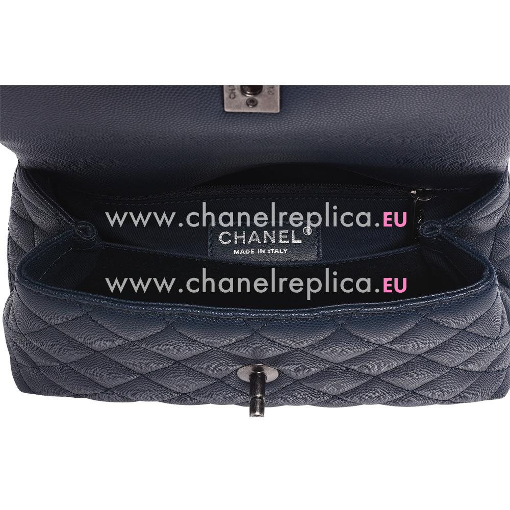 Chanel Coco Handle Caviar Anti-silver Chain Trapezoid Bag Navy Blue A2119F5