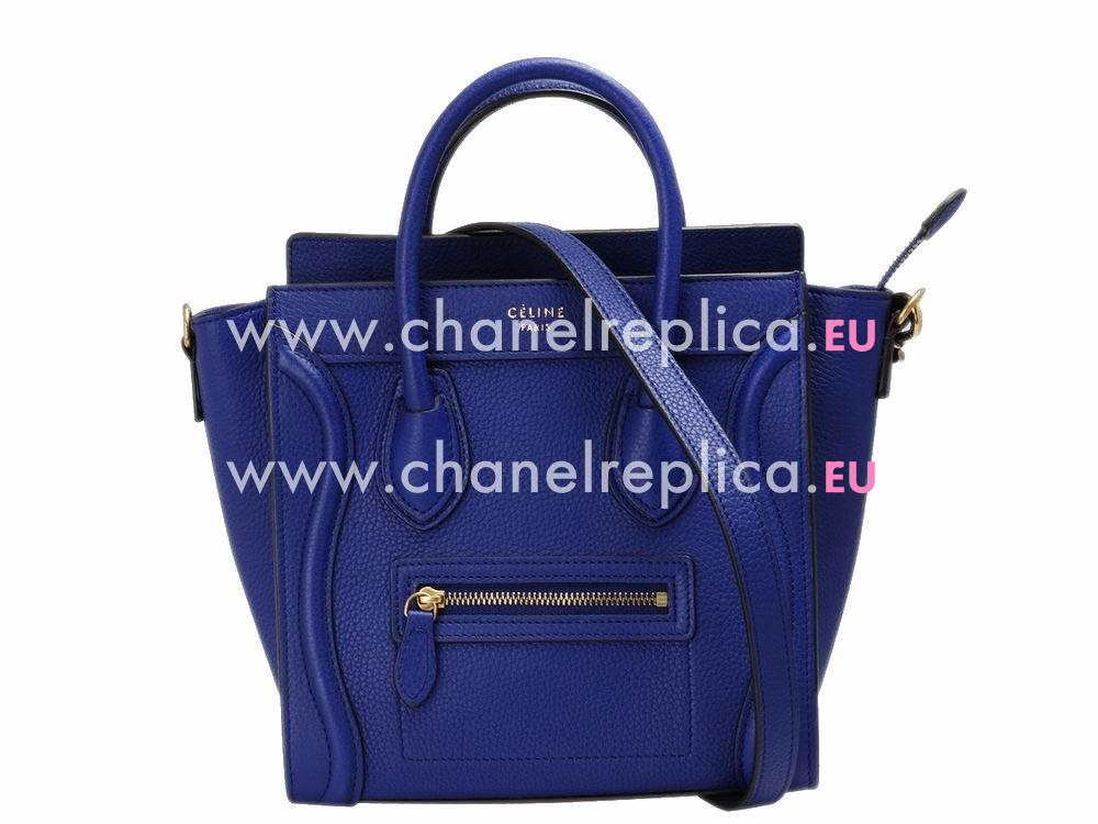 Celine Square Luggage Bubble Calfskin Nano Mini Gold Sapphire Blue CE544559