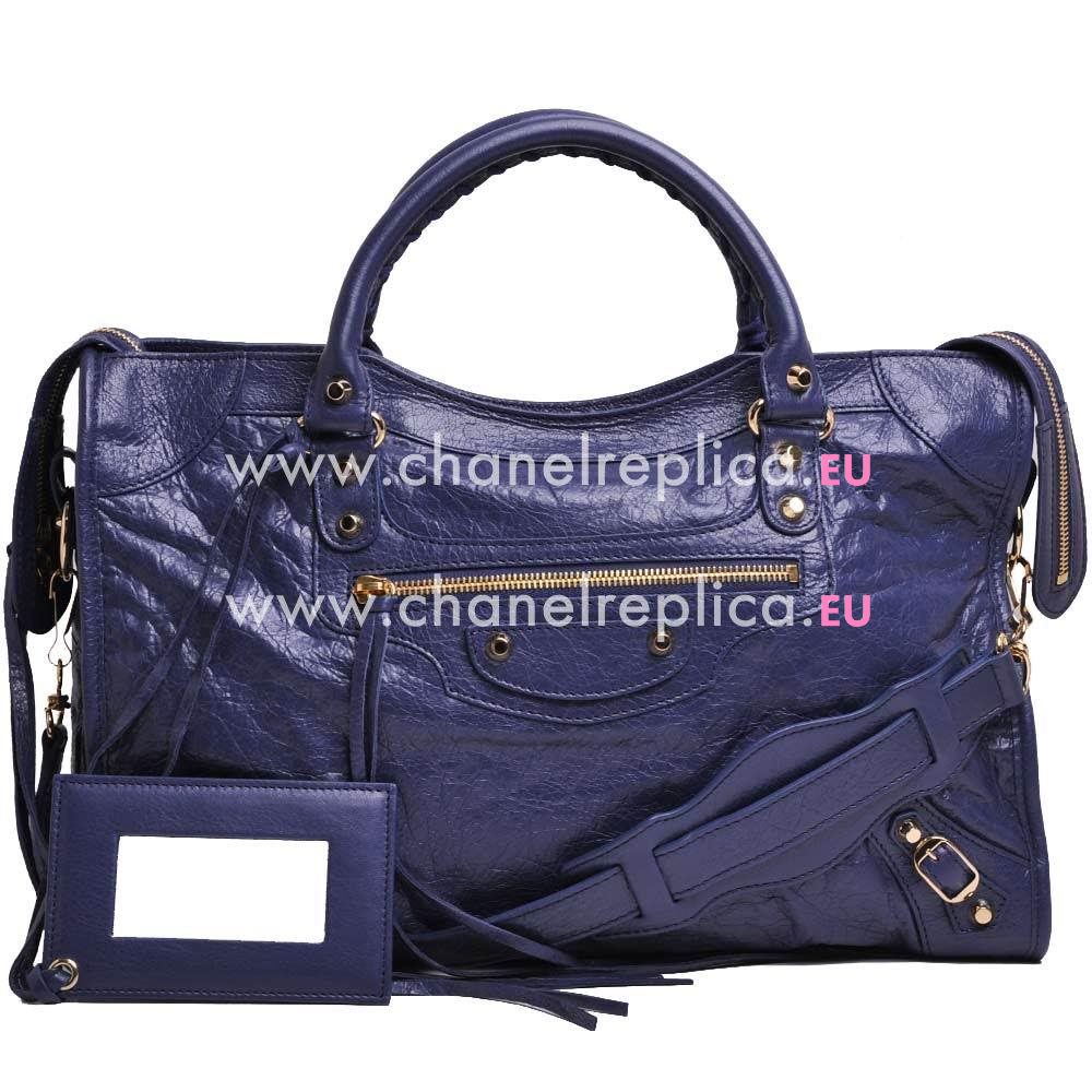 Balenciage City Lambskin gold hardware Classic Bag Deep blue B2054976