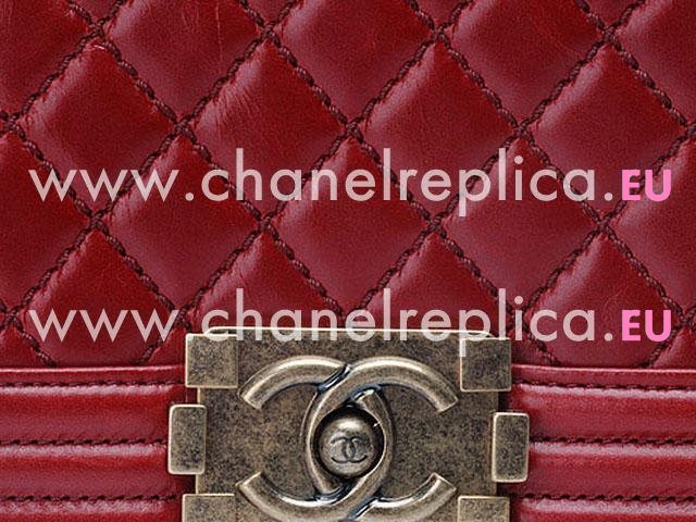 Chanel Lambskin Antique-Silver Chain 25cm Boy Bag Dark Red A46895