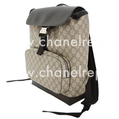 Gucci GG Supreme Calfskin Canvas Backpack In Khaki Black G7040807