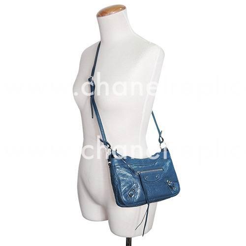 Balenciaga Hip Silvery Button Sheepskin Bag Sky Blue B7051002