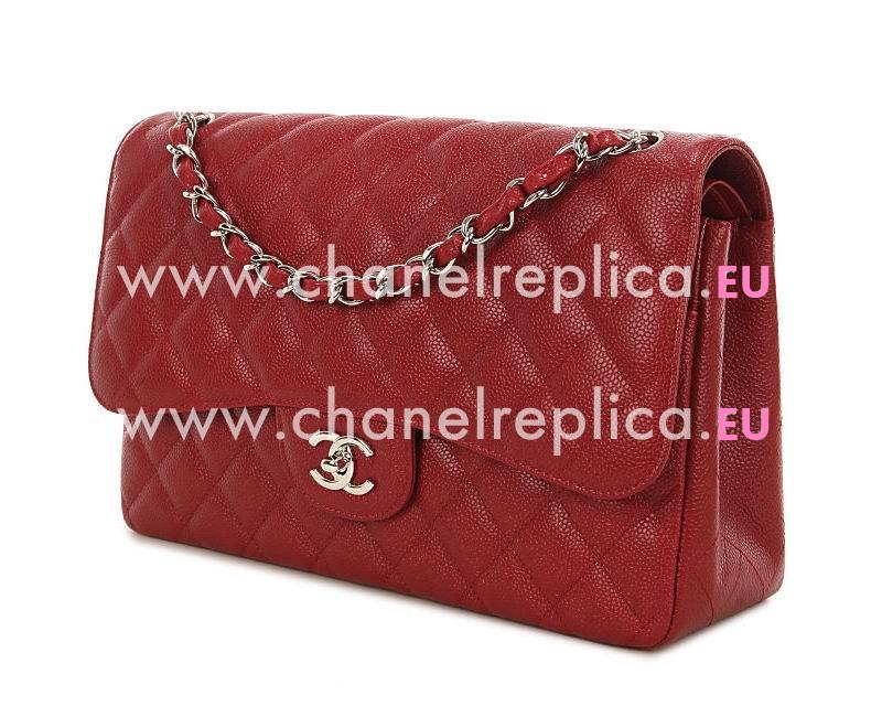 Chanel Caviar Jumbo Double Flap Bag Red Silver Chain A58600Y06500