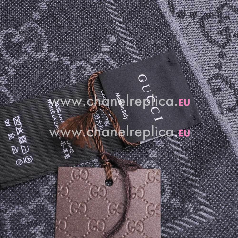 Gucci Sten GG Logo Wool Scarf Black Gray G7022203