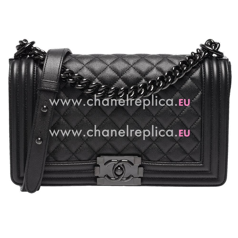 Chanel Caviar Cowhide Leather Medium Size Boy Bag Black A2649F9