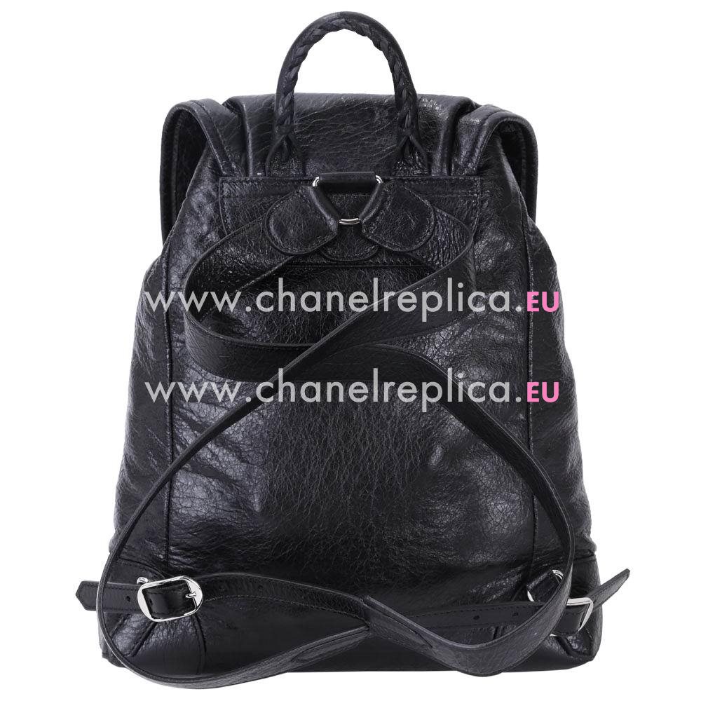 Balenciaga Goatskin Classic Silvery Buckle Backpack Black B5598291