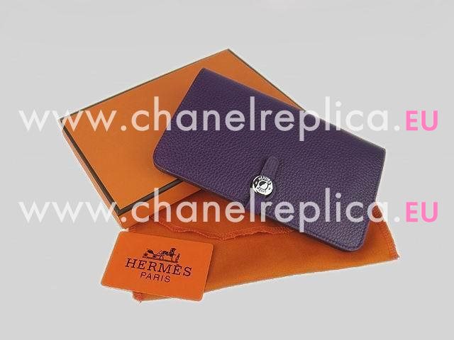 Hermes Dogon Clemence Leather Wallet In Purple HL.001E
