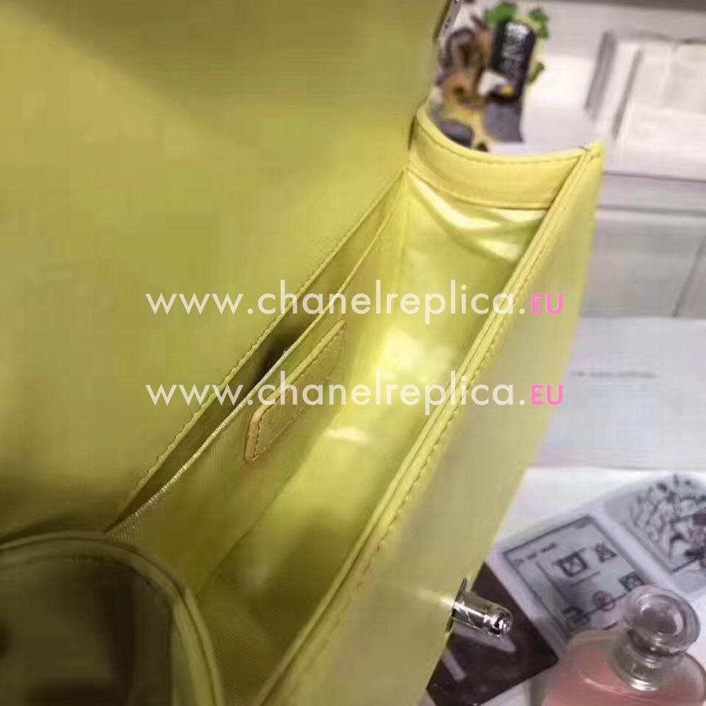 CHANEL Le Boy Colorful V Lines Silvery Hardware Sheepskin Bag in Yellow C7032301
