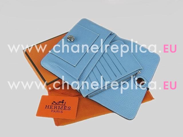 Hermes Dogon Clemence Leather Wallet Purse Light Blue HL001G