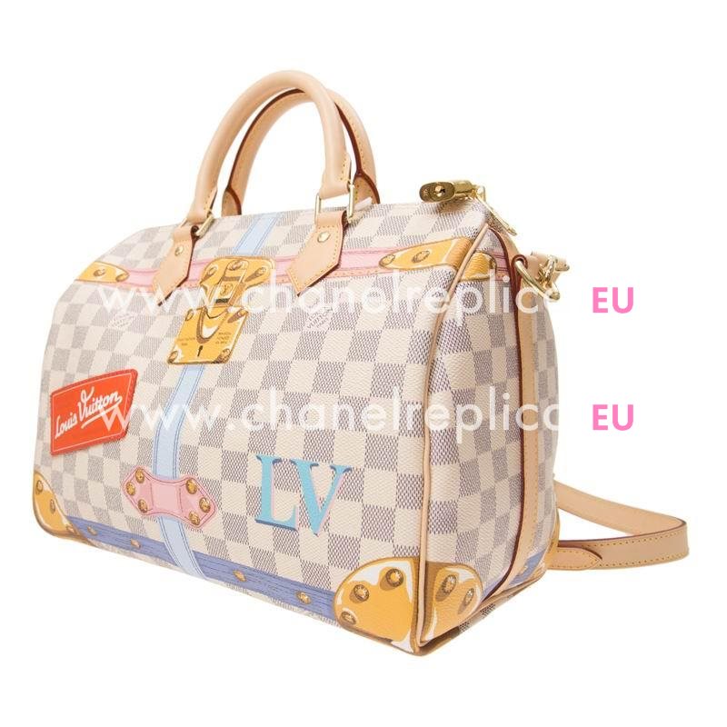 Louis Vuitton Printed Damier Azur Coated Canvas And Leather Patches Speedy 30 N41063
